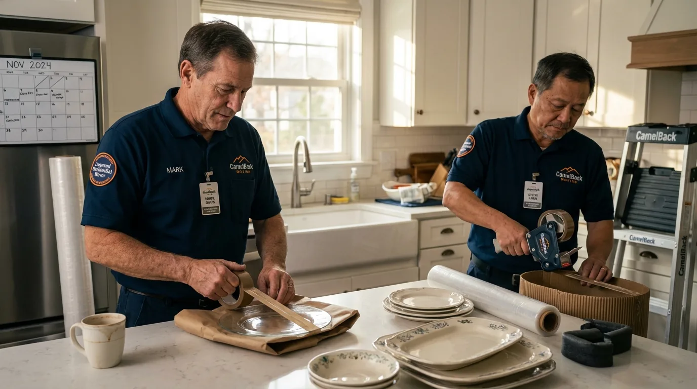 Professional crew packing kitchen dishware in Minster, OH